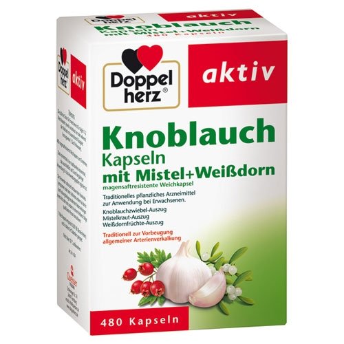 现货编号1130 Doppelherz Knoblauch Kapseln mit Misteln + Weißdorn (480 Kapseln). 德国 双心牌 大蒜精胶囊 480粒/盒